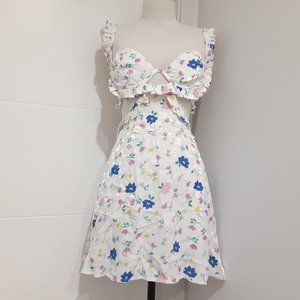 FOR LOVE & LEMONS SLEEVELESS WHITE FLORAL MINI DRESS W/CUTOUTS new without tags